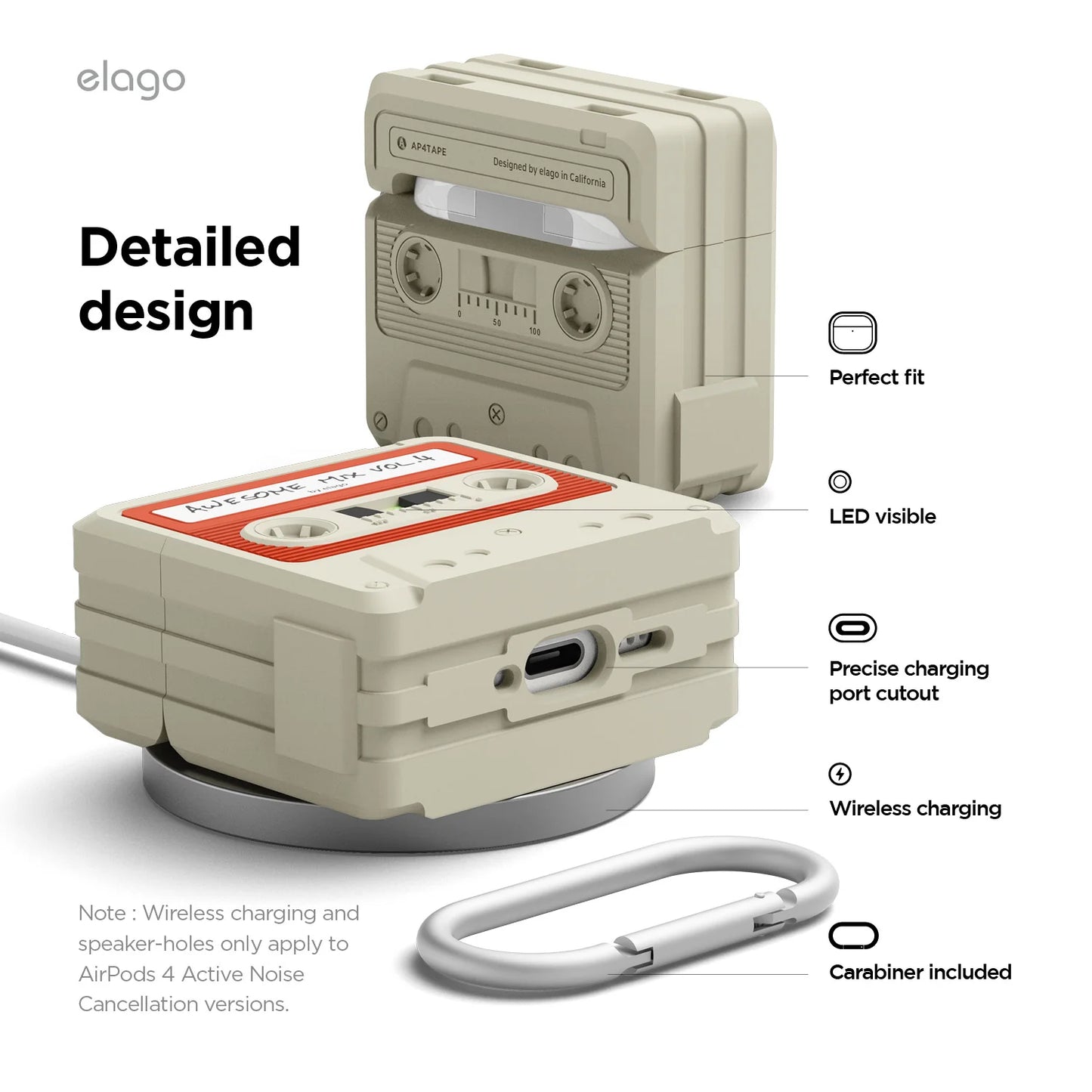 Elago Cassette Tape Hang Case voor AirPods 4 - Beige