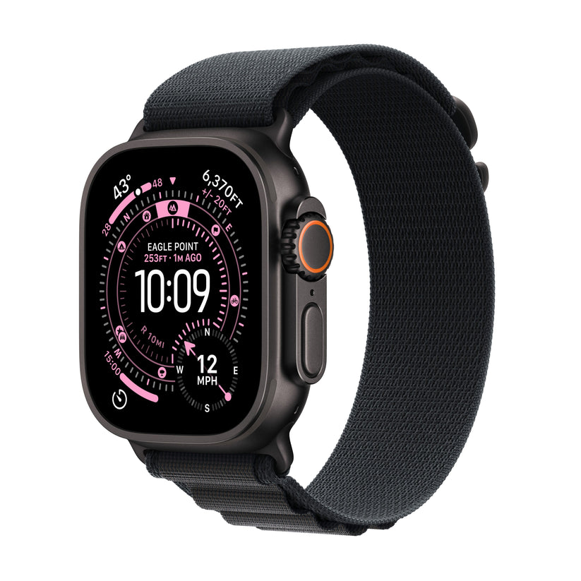 Apple Watch Ultra GPS Cellular • Boîtier en titane noir de 49 mm •  Boucle Alpine noir M - Main Image