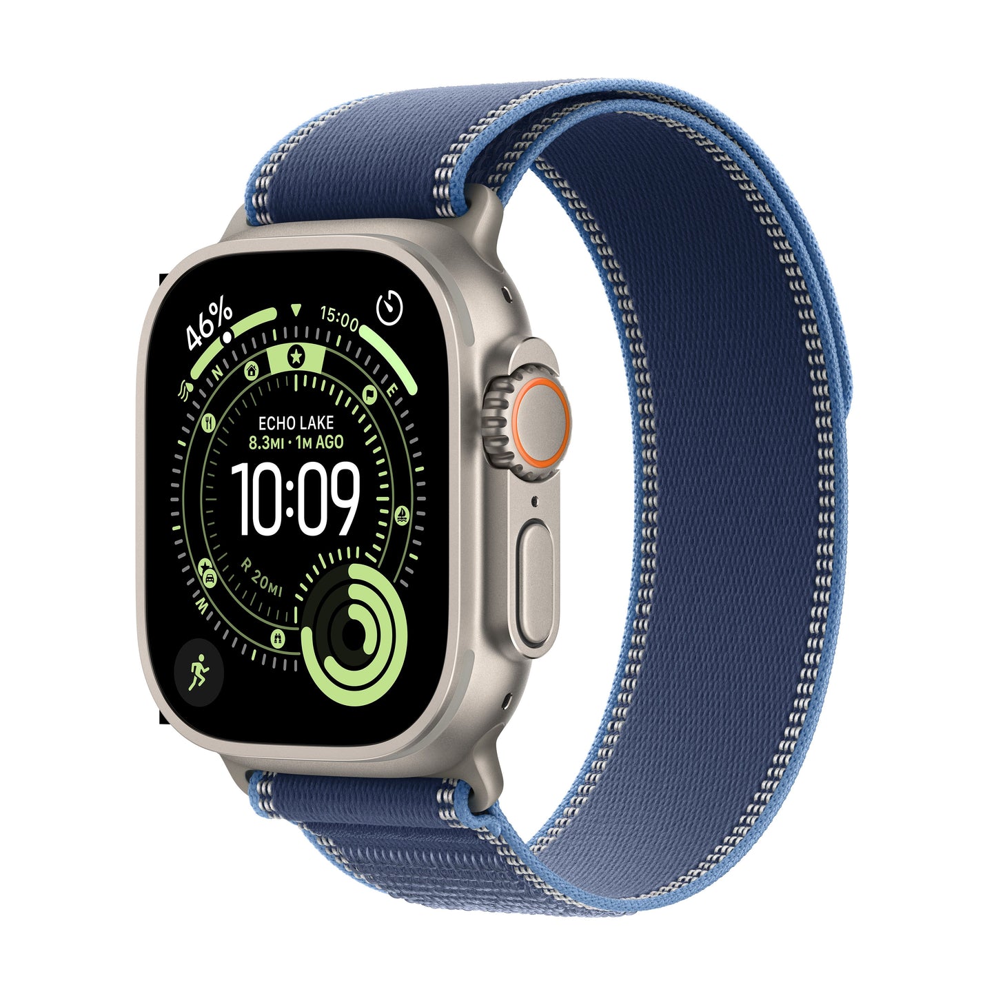 Apple Watch Ultra GPS Cellular • Boîtier en titane naturel de 49 mm • Boucle Trail bleu/bleu vif S/M