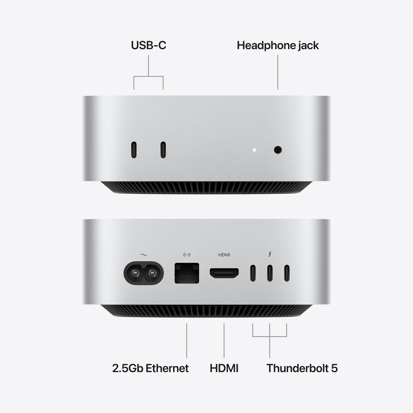 Mac mini: Apple M5 Pro-chip met 15‑Core CPU en 16‑Core GPU, 24 GB, 512 GB SSD - Zilver
