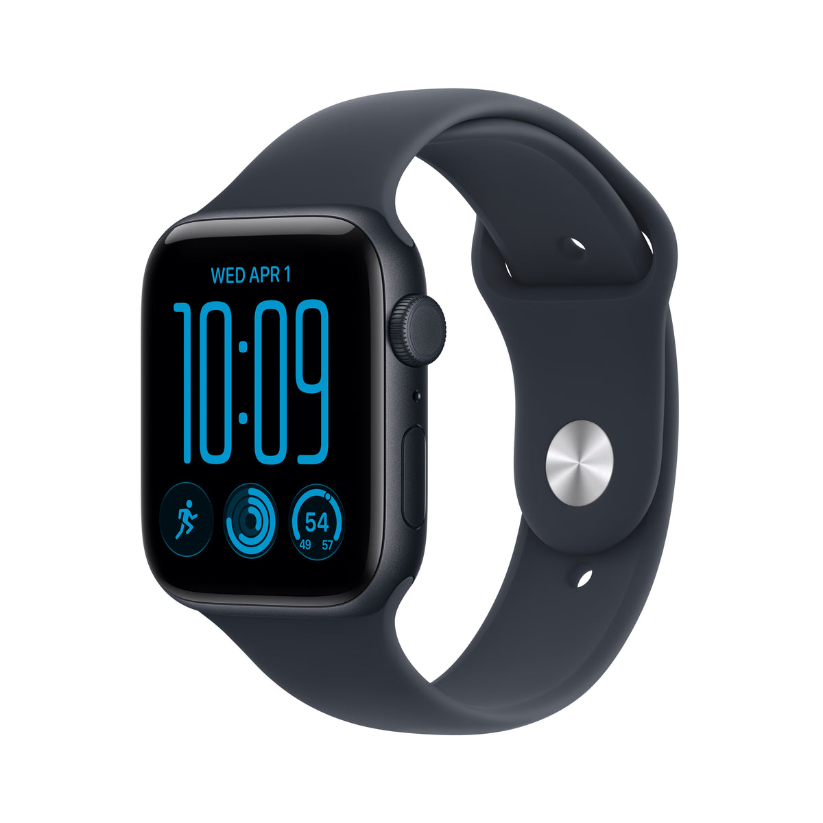 Apple Watch SE 3 (GPS + Cellular) • 44‐mm kast van Middernacht aluminium • Marineblauw sportbandje - M/L