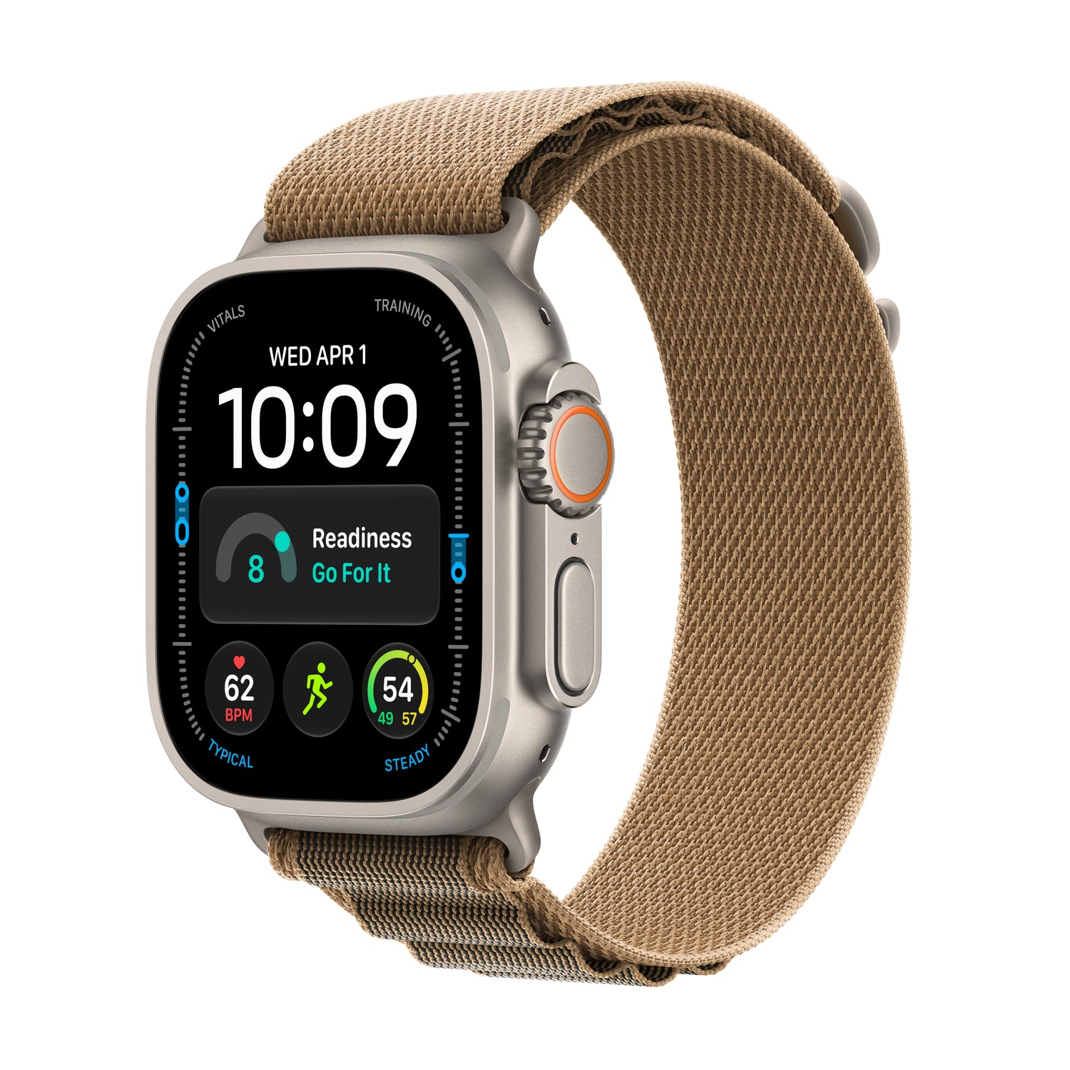 Apple Watch Ultra 4 (GPS + Cellular) • 49-mm kast van Naturel titanium • Desert Alpine‑bandje - S
