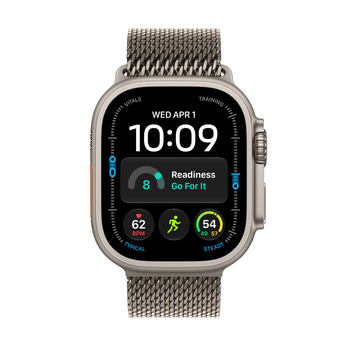 Apple Watch Ultra 4 GPS + Cellular, Boîtier en titane naturel de 49 mm, Bracelet Milanais titane naturel - S