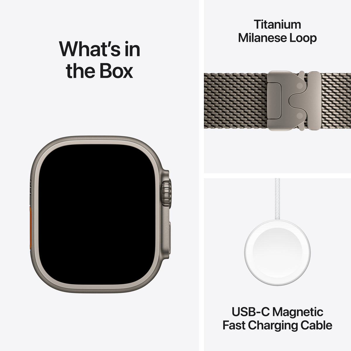 Apple Watch Ultra 4 GPS + Cellular, Boîtier en titane naturel de 49 mm, Bracelet Milanais titane naturel - S
