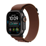 Apple Watch Ultra 4 (GPS + Cellular) • 49-mm kast van Zwart titanium • Bordeauxrood Alpine‑bandje - L