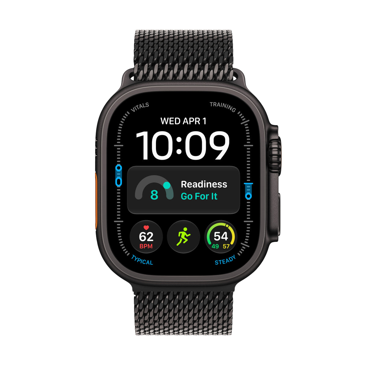 Apple Watch Ultra 4 (GPS + Cellular) • 49-mm kast van Zwart titanium • Milanees bandje van Zwart titanium - S