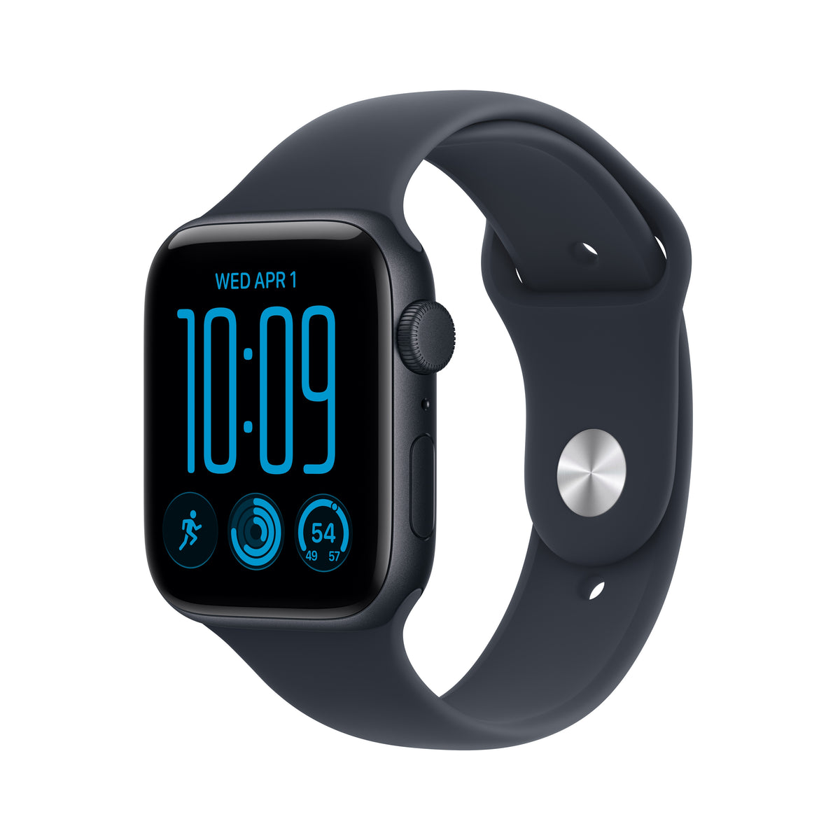 Apple Watch SE 3 (GPS) • 44‐mm kast van Middernacht aluminium • Marineblauw sportbandje - M/L
