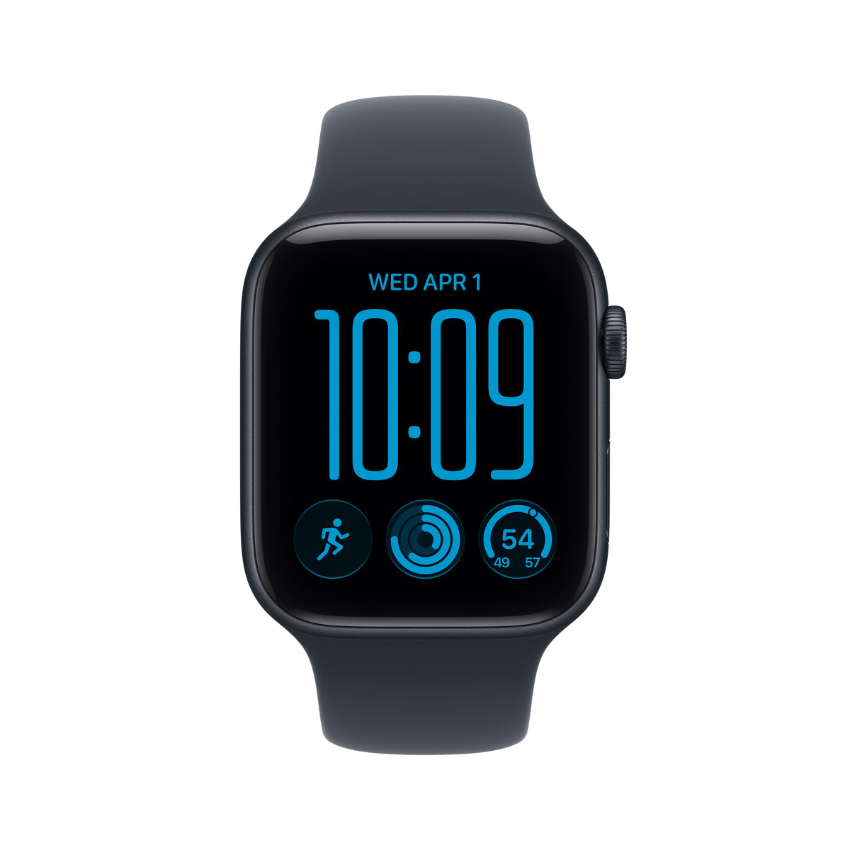 Apple Watch SE 3 (GPS) • 44‐mm kast van Middernacht aluminium • Marineblauw sportbandje - M/L