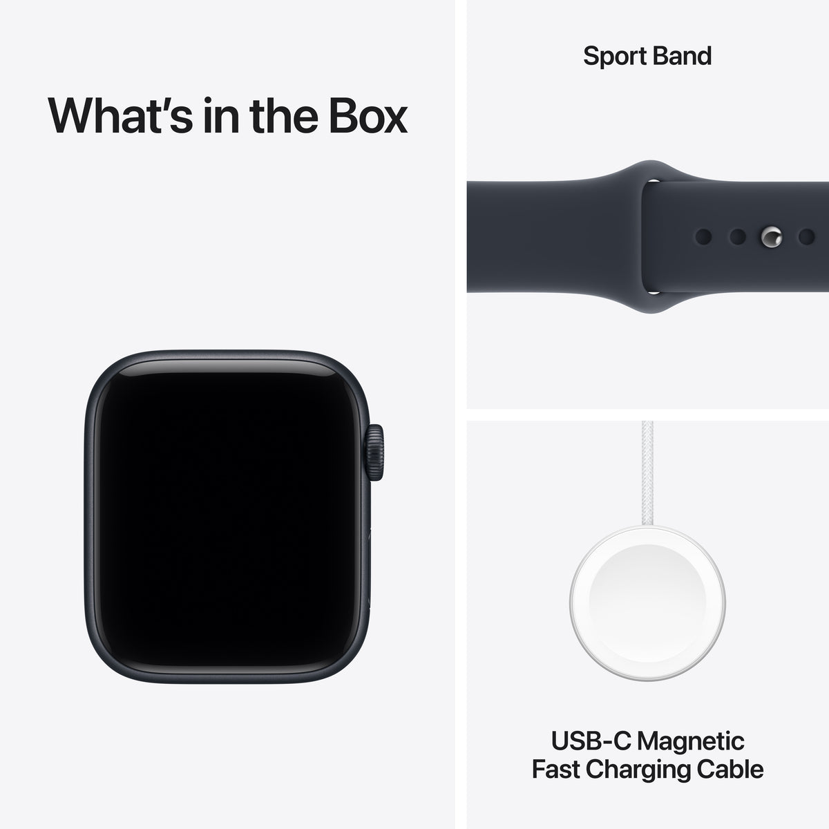 Apple Watch SE 3 (GPS) • 44‐mm kast van Middernacht aluminium • Marineblauw sportbandje - S/M