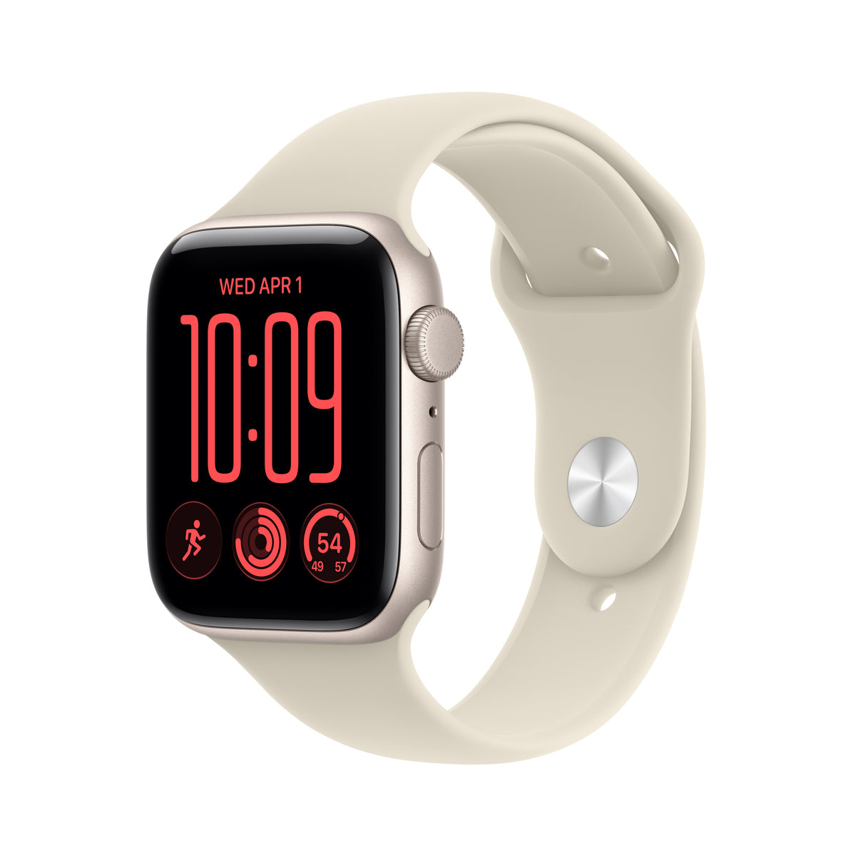 Apple Watch SE 3 (GPS) • 44‐mm kast van Sterrenlicht aluminium • Zand sportbandje - M/L