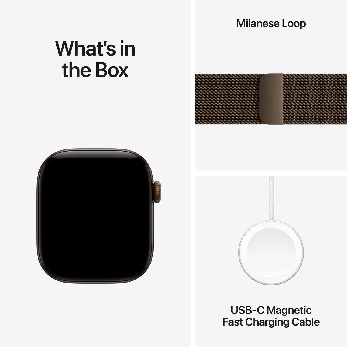 Apple Watch Series 12 (GPS + Cellular) • 42-mm kast van Donkerbrons aluminium • Donkerbrons Milanees bandje