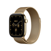 Apple Watch Series 12 (GPS + Cellular) • 42‐mm kast van Stralend Goud titanium • Stralend Goud Milanees bandje