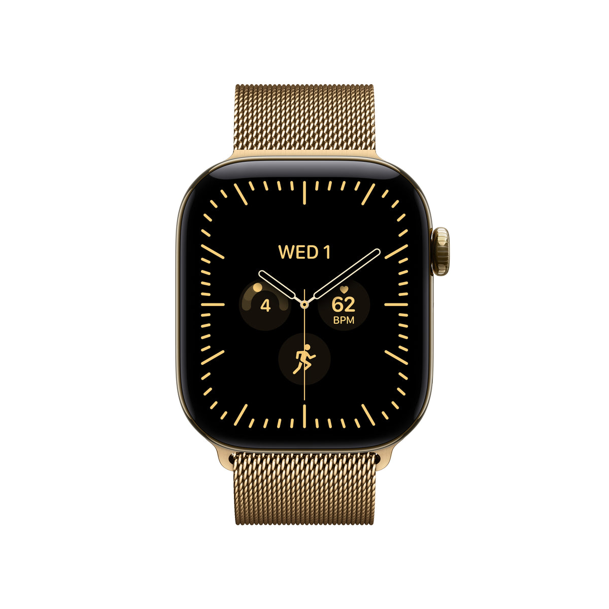 Apple Watch Series 12 (GPS + Cellular) • 42‐mm kast van Stralend Goud titanium • Stralend Goud Milanees bandje