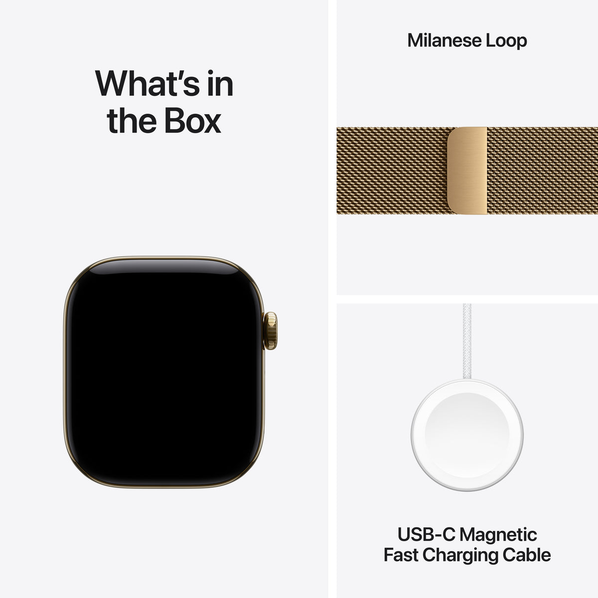 Apple Watch Series 12 (GPS + Cellular) • 42‐mm kast van Stralend Goud titanium • Stralend Goud Milanees bandje