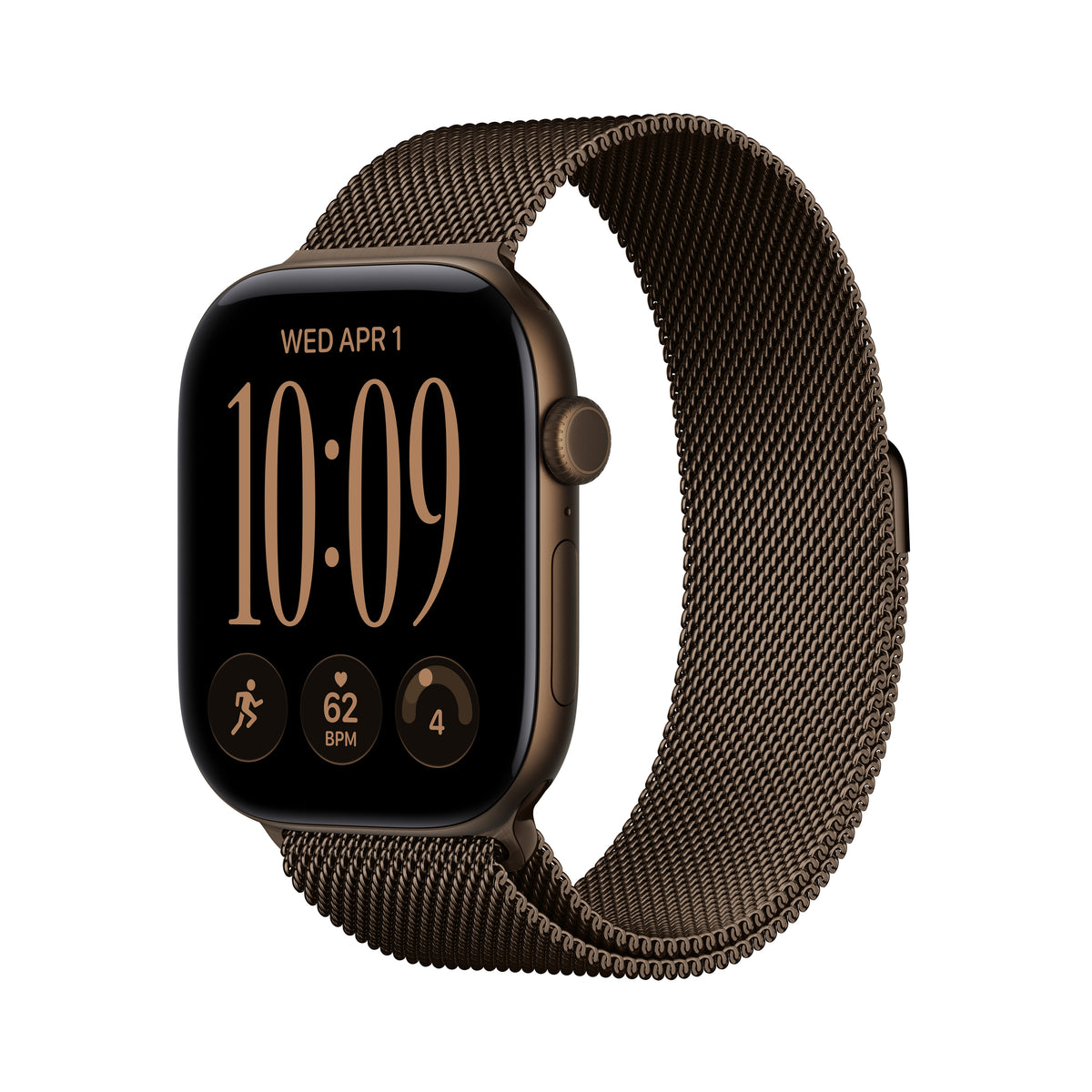 Apple Watch Series 12 GPS + Cellular) • 46-mm kast van Donkerbrons aluminium • Donkerbrons Milanees bandje - M/L