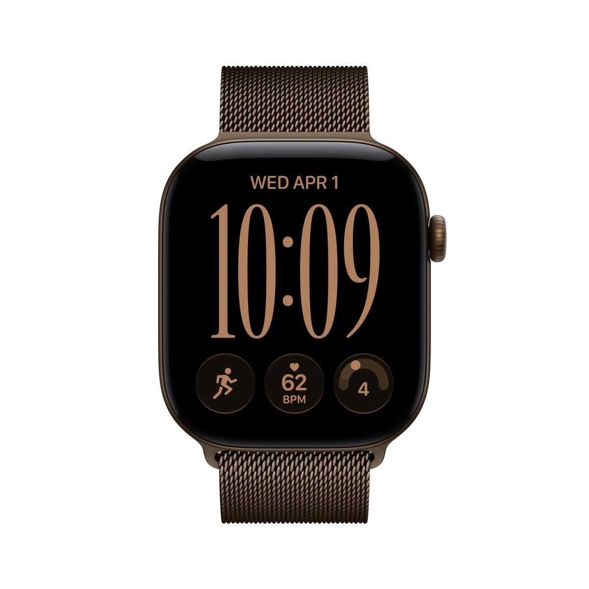 Apple Watch Series 12 GPS + Cellular) • 46-mm kast van Donkerbrons aluminium • Donkerbrons Milanees bandje - M/L