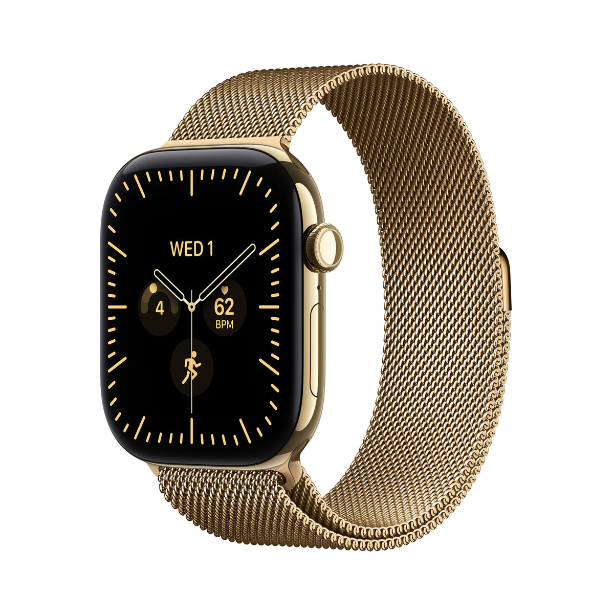 Apple Watch Series 12 (GPS + Cellular) • 46-mm kast van Stralend Goud titanium • Stralend Goud Milanees bandje - M/L