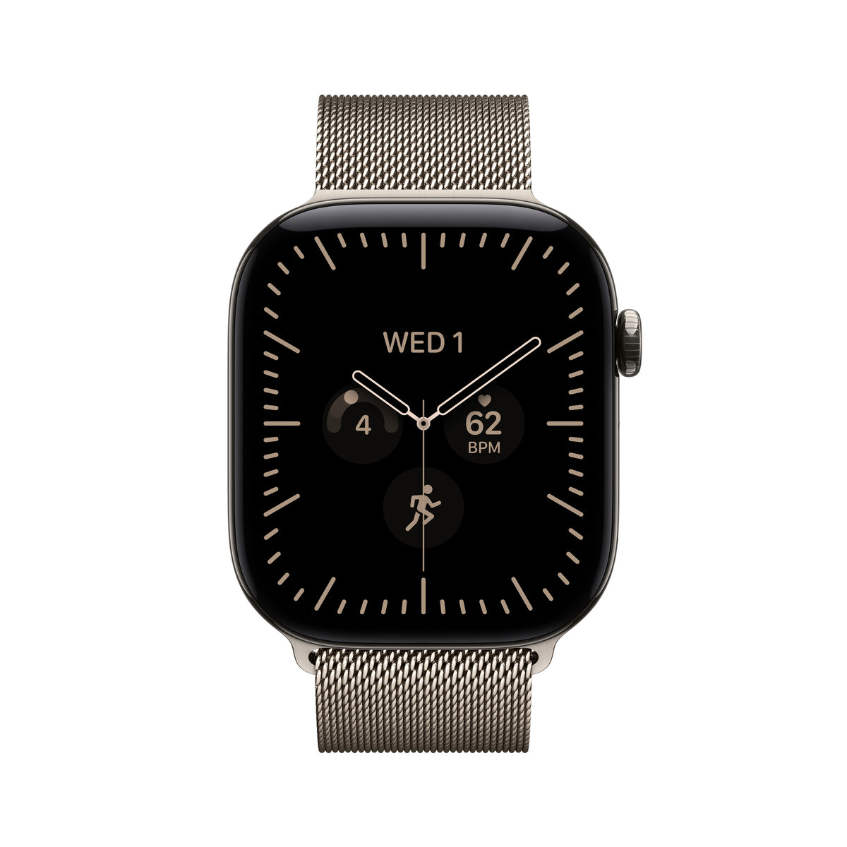 Apple Watch Series 12 (GPS + Cellular) • 46‐mm kast van Naturel titanium • Naturel Milanees bandje - S/M