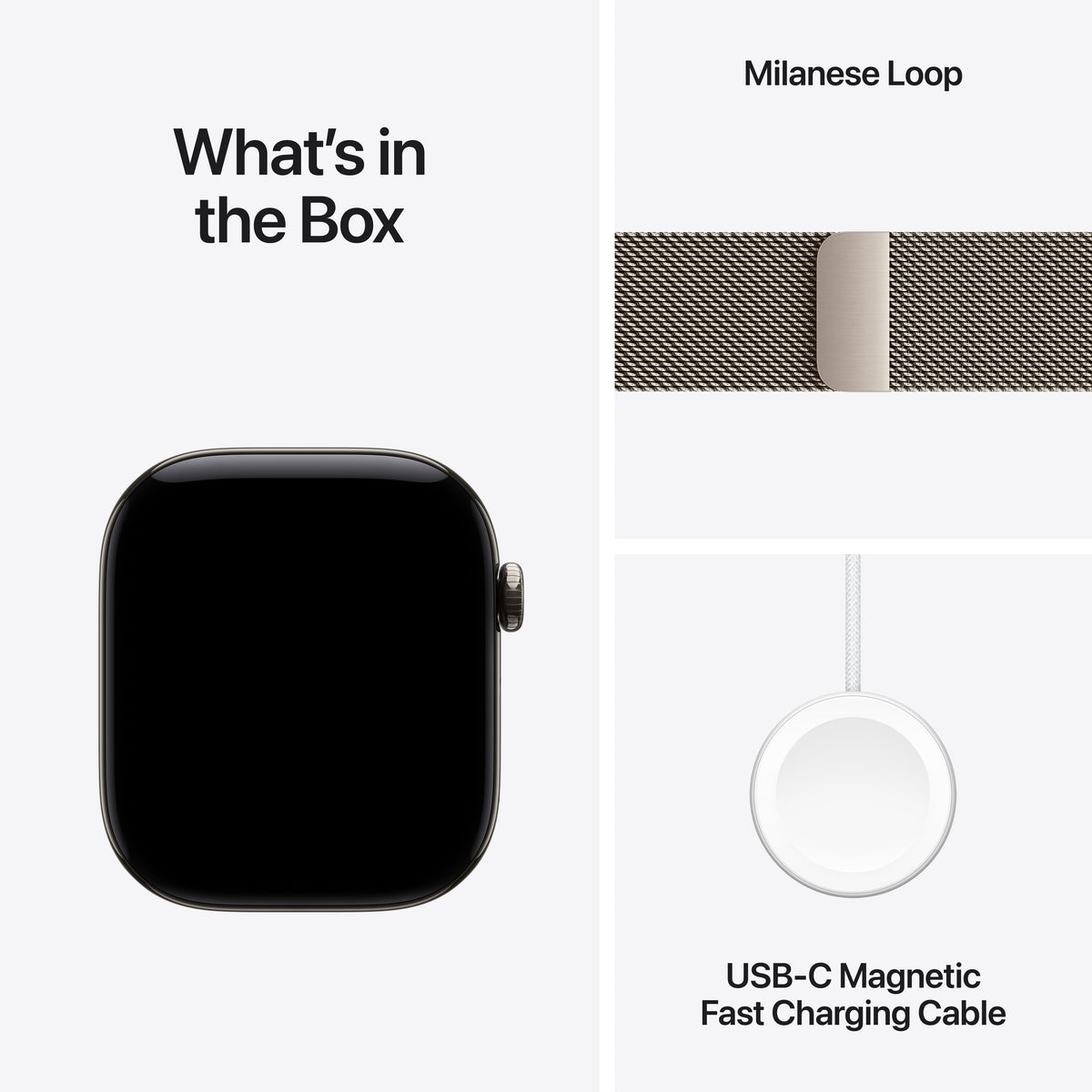 Apple Watch Series 12 (GPS + Cellular) • 46‐mm kast van Naturel titanium • Naturel Milanees bandje - S/M