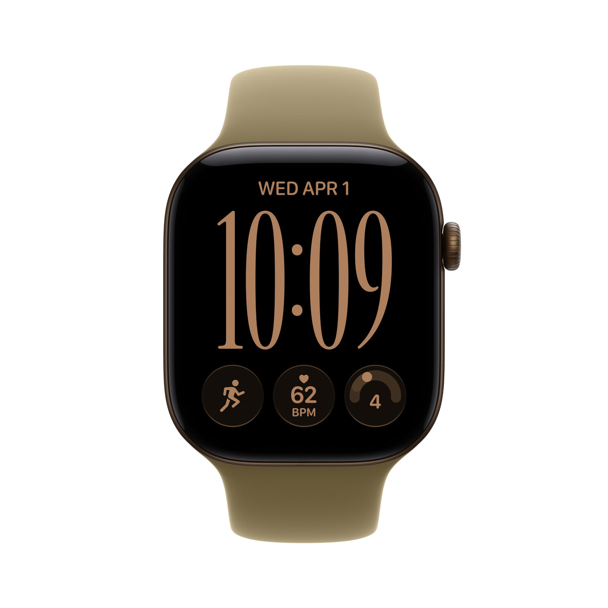 Apple Watch Series 12 GPS + Cellular, Boîtier en aluminium bronze sombre de 46 mm, Bracelet Sport olive - S/M
