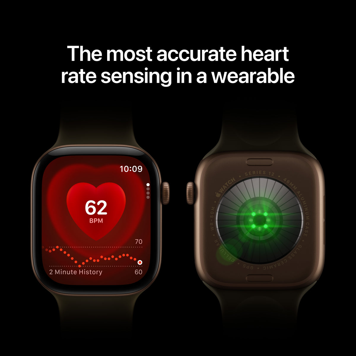 Apple Watch Series 12 GPS + Cellular, Boîtier en aluminium bronze sombre de 46 mm, Bracelet Sport olive - S/M