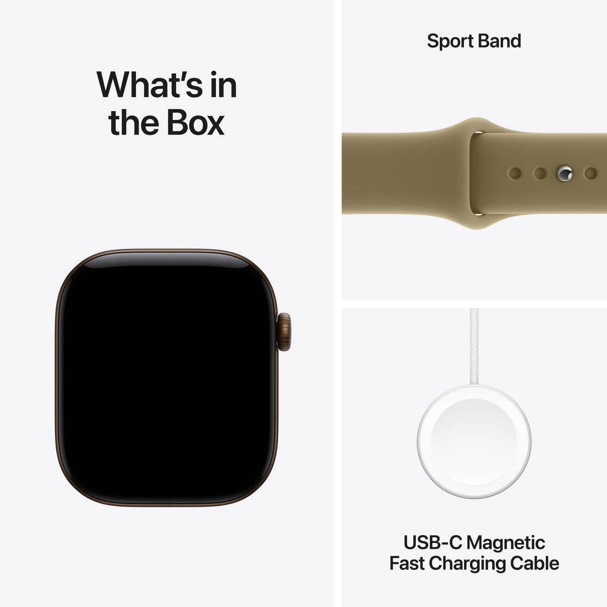 Apple Watch Series 12 (GPS + Cellular) • 46‐mm kast van Donkerbrons aluminium • Olijfgroen sportbandje - M/L