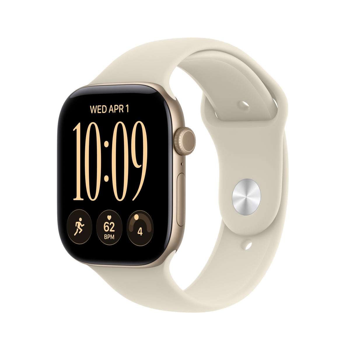 Apple Watch Series 12 (GPS + Cellular) • 46‐mm kast van Lichtgoud aluminium • Zand sportbandje - M/L