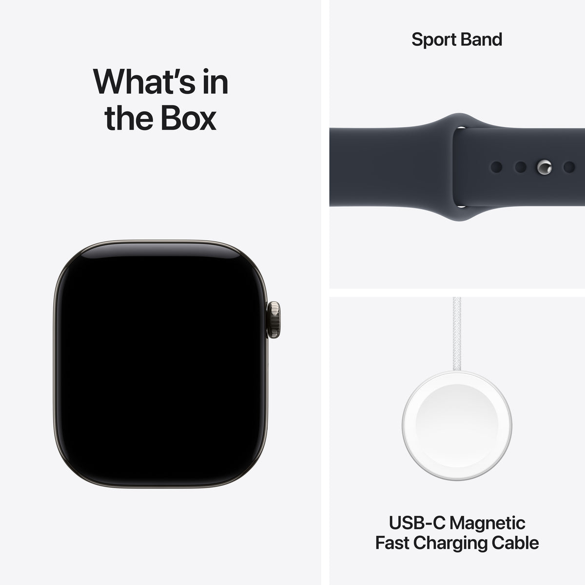 Apple Watch Series 12 (GPS + Cellular) • 46‐mm kast van Naturel titanium • Marineblauw sportbandje - S/M