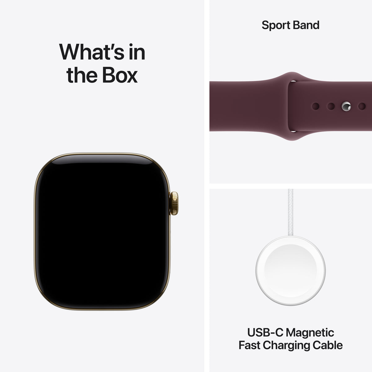 Apple Watch Series 12 (GPS + Cellular) • 46‐mm kast van Stralend Goud titanium • Bordeauxrood bandje - M/L
