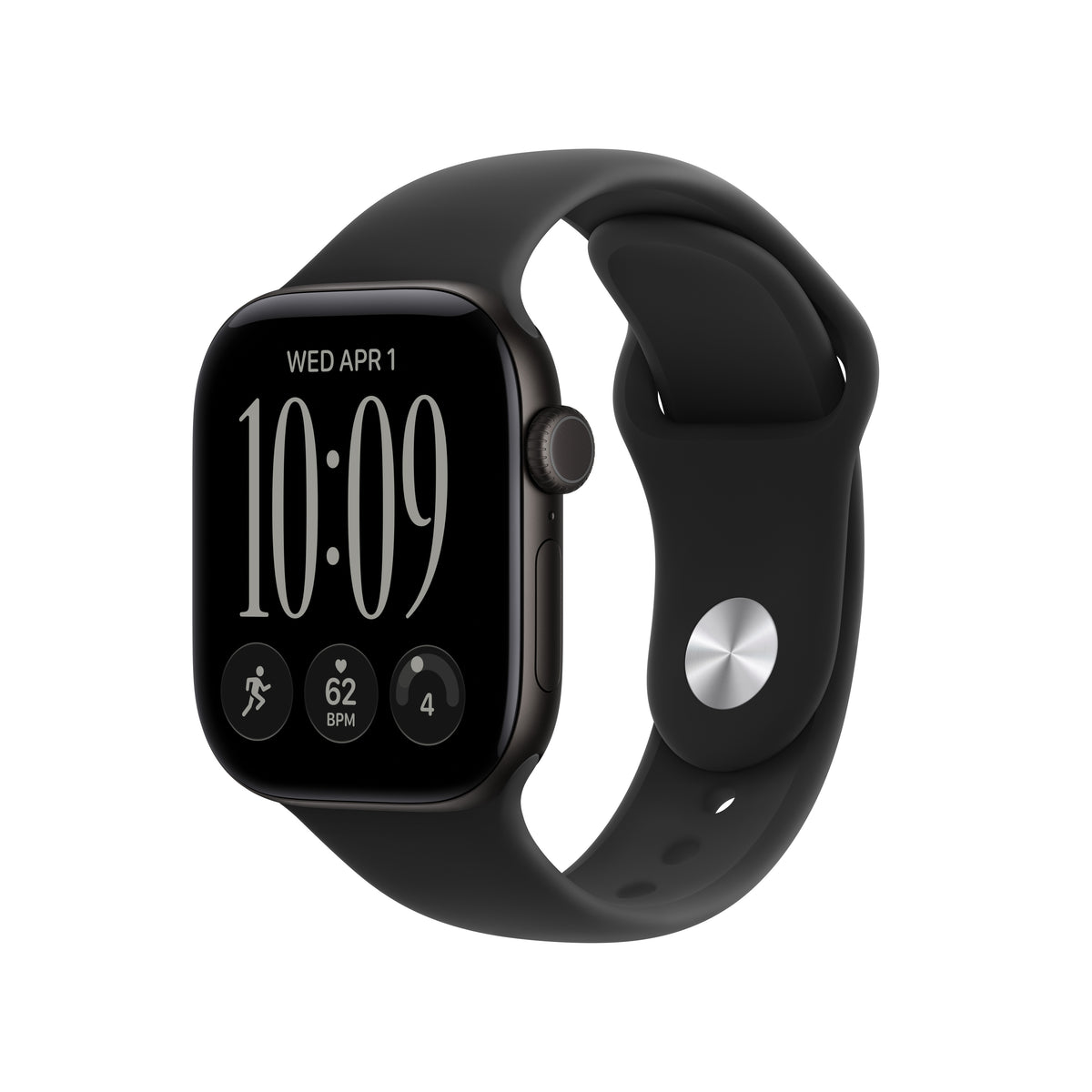 Apple Watch Series 12 (GPS) • 42‐mm kast van Zwart aluminium • Zwart sportbandje - S/M