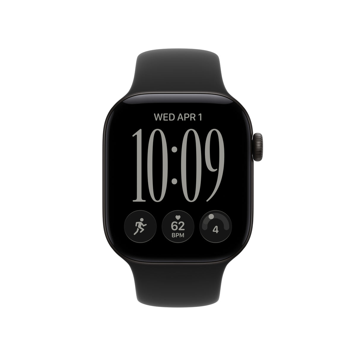 Apple Watch Series 12 (GPS) • 42‐mm kast van Zwart aluminium • Zwart sportbandje - S/M