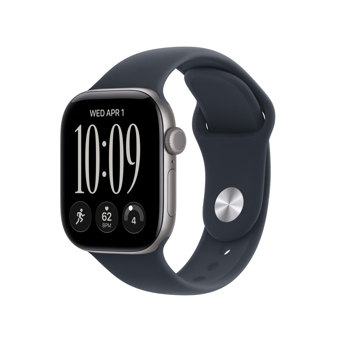 Apple Watch Series 12 (GPS + Cellular) • 42‐mm kast van Spacegrijs aluminium • Marineblauw sportbandje - M/L