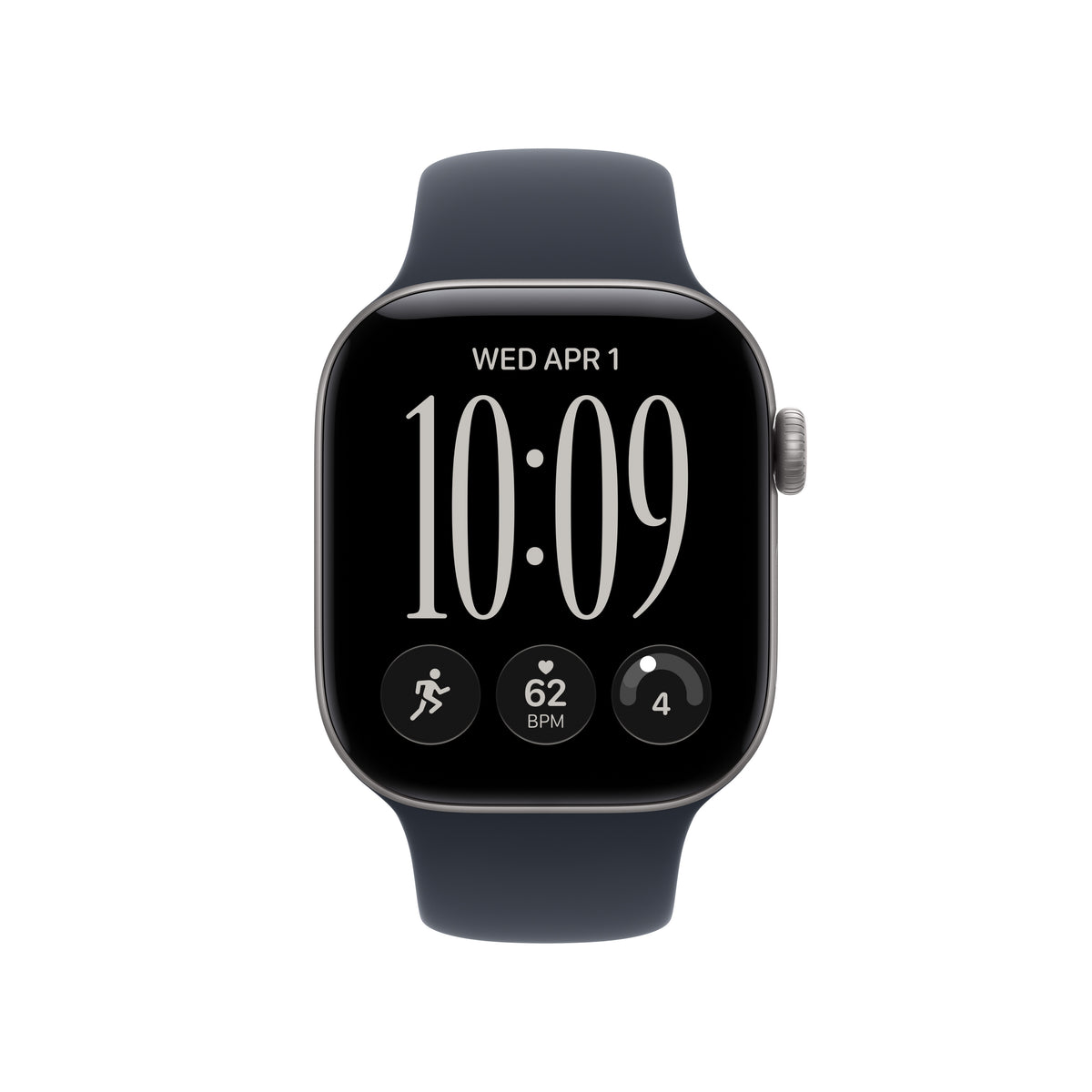 Apple Watch Series 12 (GPS + Cellular) • 42‐mm kast van Spacegrijs aluminium • Marineblauw sportbandje - M/L