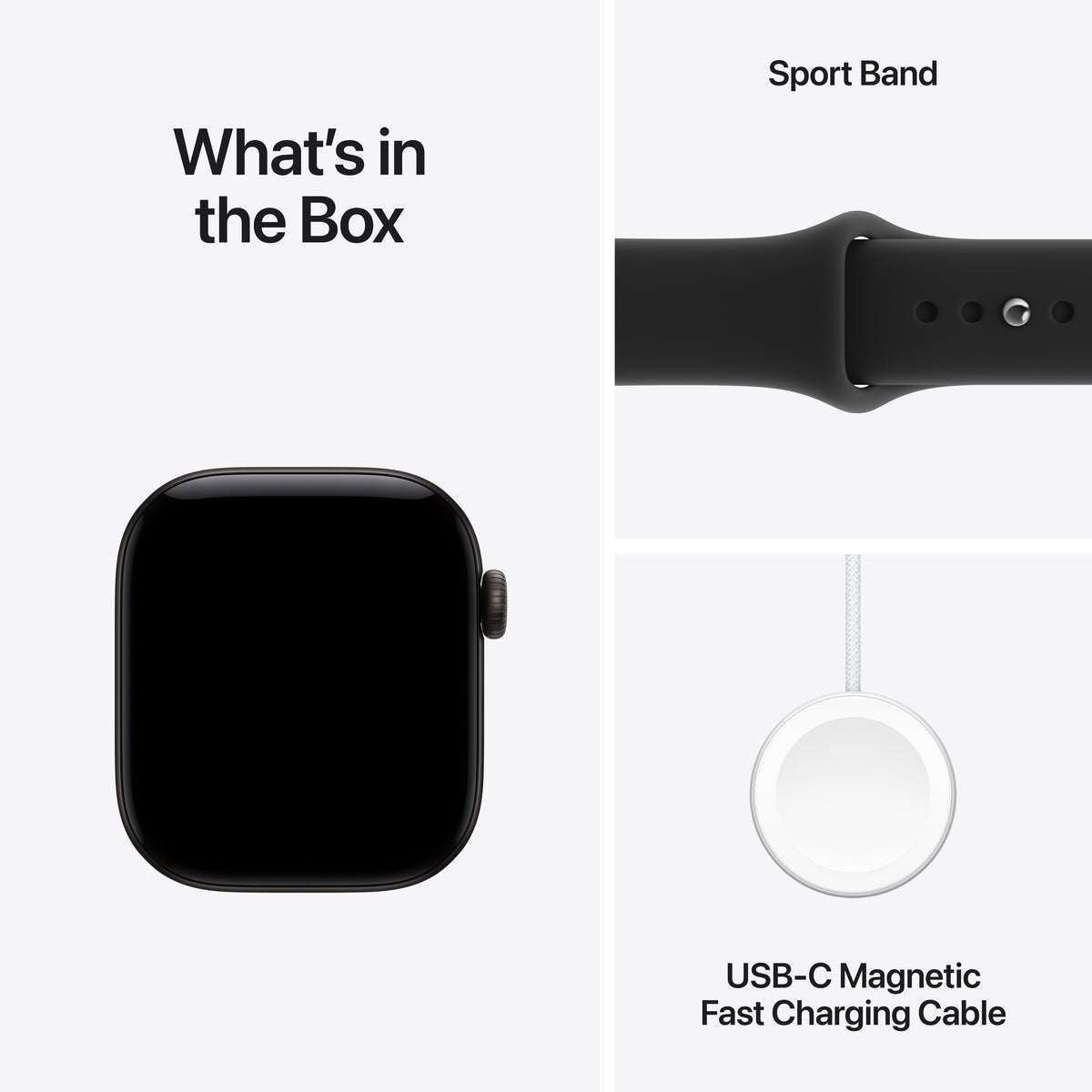 Apple Watch Series 12 (GPS + Cellular) • 42‐mm kast van Zwart aluminium • Zwart sportbandje - M/L