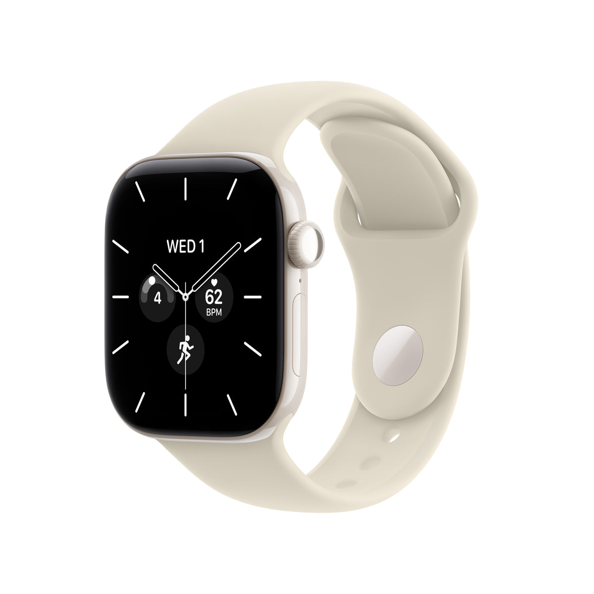 Apple Watch Series 12 (GPS + Cellular) • 42-mm kast van Parelwit keramiek • Zand sportbandje - M/L