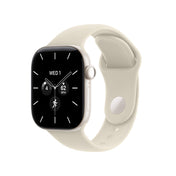 Apple Watch Series 12 (GPS + Cellular) • 42-mm kast van Parelwit keramiek • Zand sportbandje - M/L