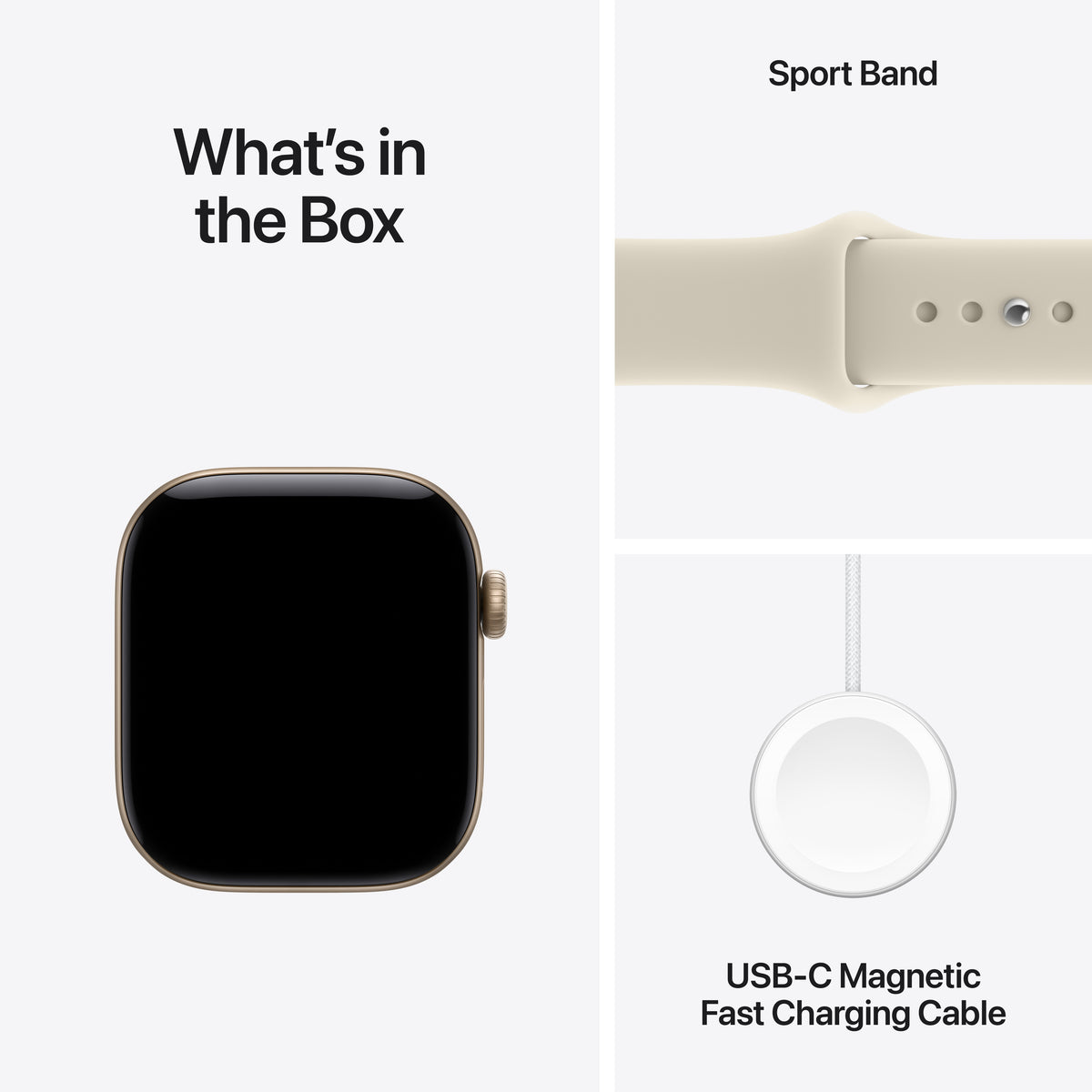 Apple Watch Series 12 (GPS + Cellular) • 42‐mm kast van Lichtgoud aluminium • Zand sportbandje - S/M