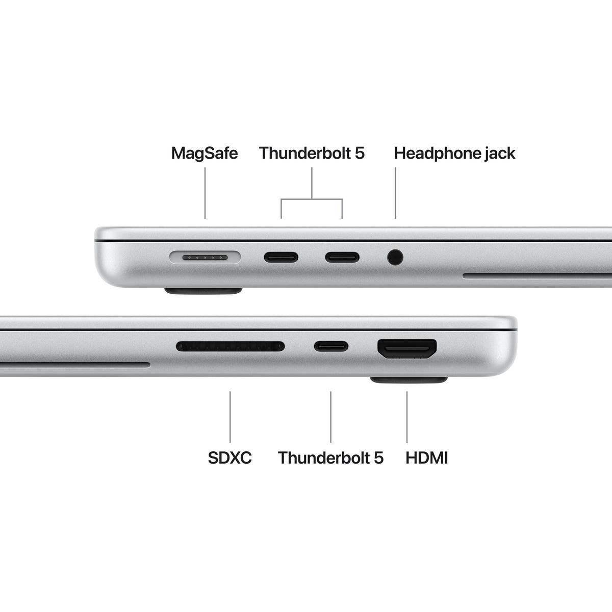 14‑inch MacBook Pro met PROLED XDR-display: Apple M5 Max-chip met 18‑Core CPU en 32‑Core GPU, 36 GB, 2 TB SSD - Zilver (Azerty FR)