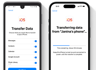 Transfert de données d’un téléphone Android vers un iPhone à l’aide de l’app Migrer vers iOS