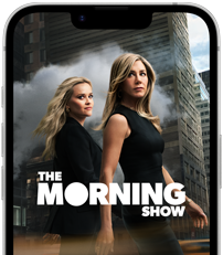 iPhone 17e, voorkant, met daarop de Apple TV+-serie The Morning Show