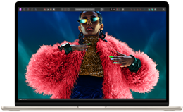 Écran de MacBook Air avec une image colorée illustrant la gamme de couleurs et la résolution de l’écran Liquid Retina