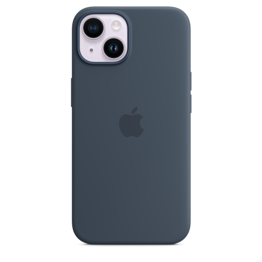 Coque en silicone avec MagSafe pour iPhone 14 - Bleu orage