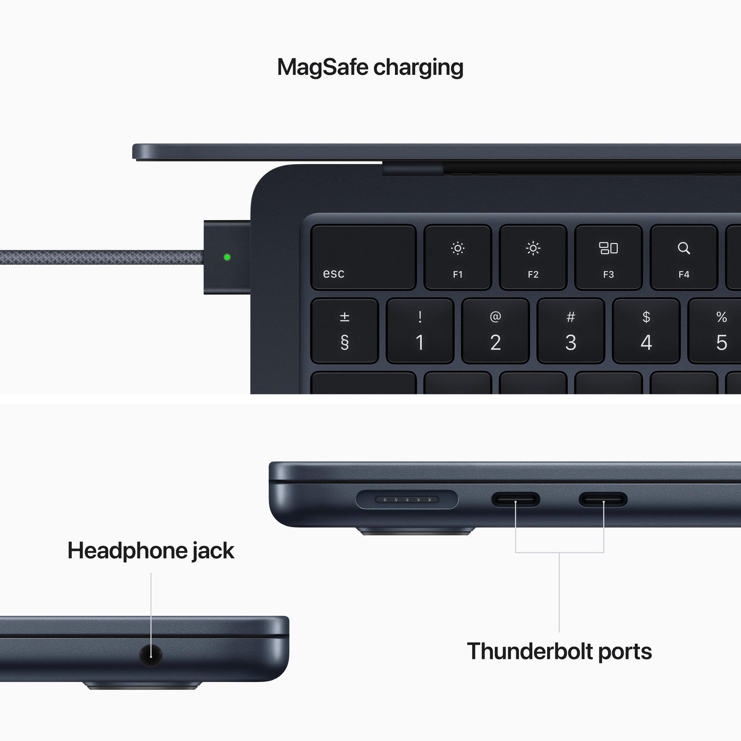 MacBook Air 13 pouces: Puce Apple M2 avec CPU 8 cœurs et GPU 8 cœurs, 8 Go, 256 Go - Minuit (Azerty FR)