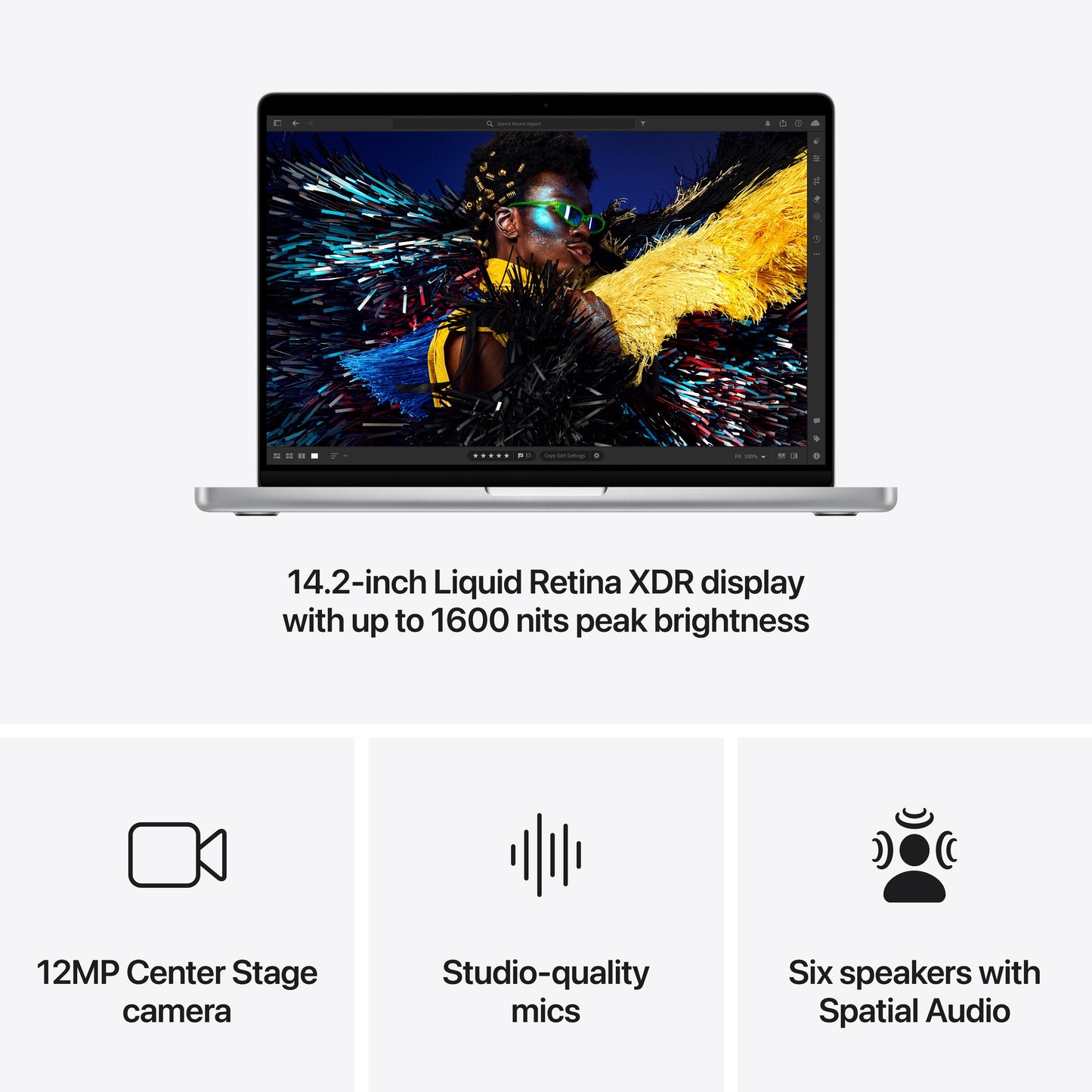 MacBook Pro 14 pouces: Puce Apple M4 avec CPU 10 cœurs et GPU 10 cœurs, 16 Go, 1 To - Argent (Azerty FR)