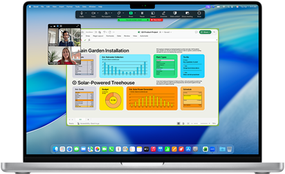 Écran d’un MacBook Pro 16 pouces avec puce M4 affichant un appel Zoom professionnel au cours duquel une personne partage à l’écran une fenêtre Excel avec des données et des graphiques