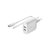 Belkin BoostCharge | Chargeur secteur 2 ports USB-A (24W) + câble USB-A/Lightning