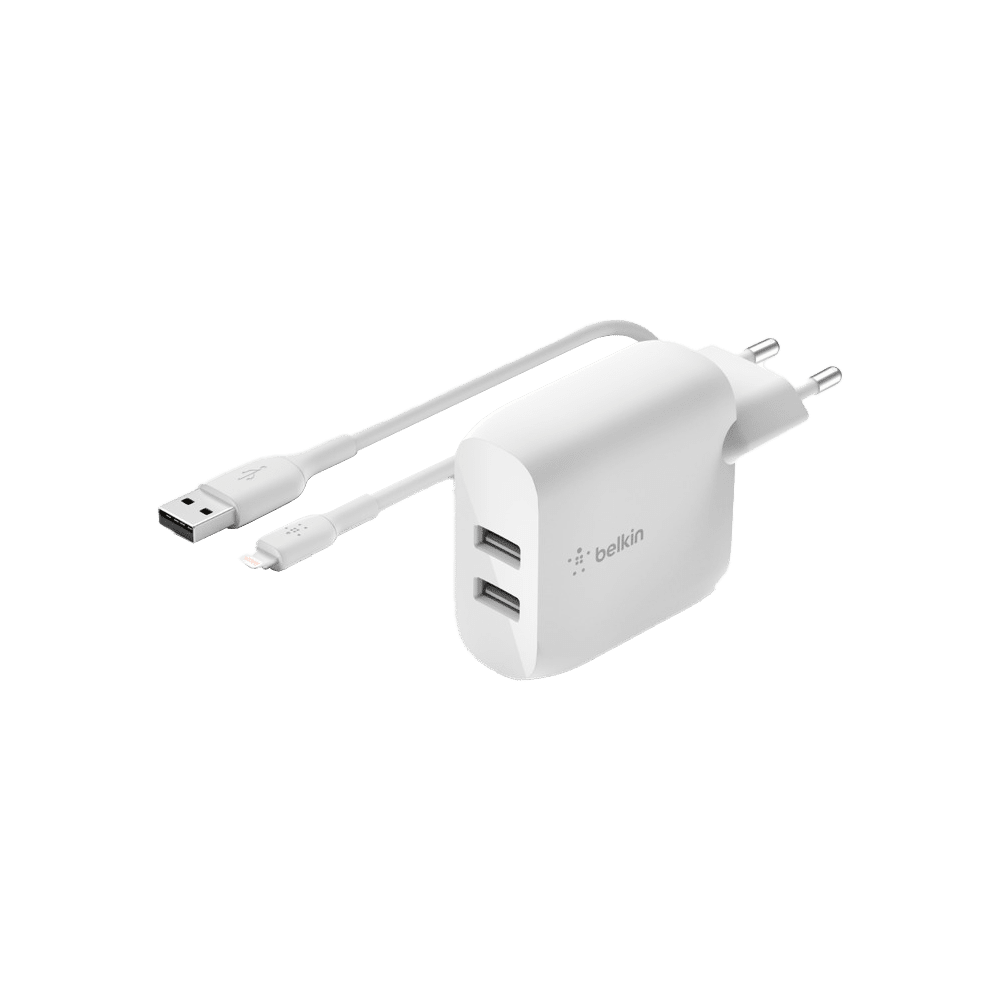 Belkin BoostCharge | 2-poorts USB-A-wandlader (24W) + USB-A/Lightning-kabel