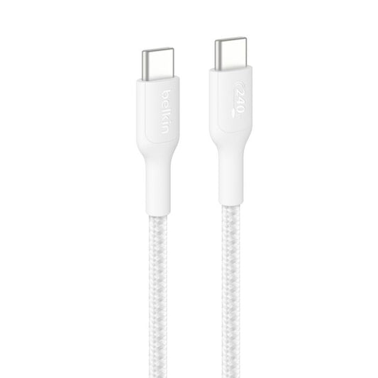 Belkin BoostCharge Pro | Câble à gaine tressée USB-C/USB-C (240 W) - 2 m - Blanc