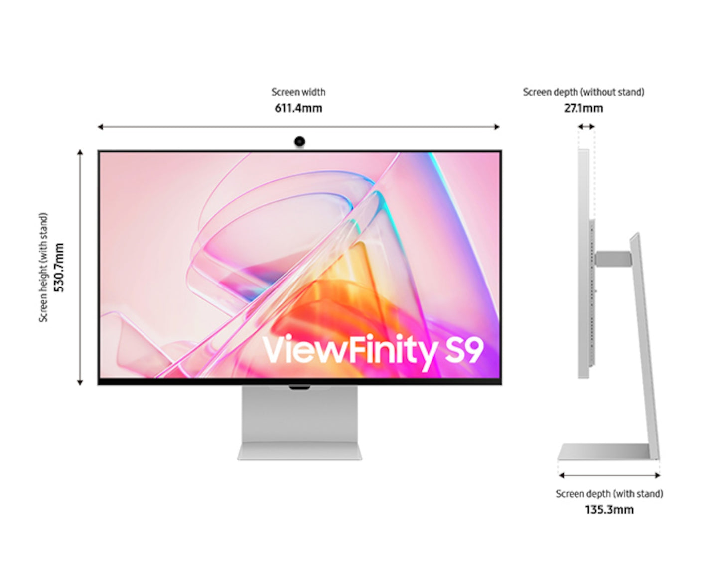 Samsung ViewFinity S9 27-inch LED monitor / 5120 x 2880 5K @ 60 Hz / IPS / 600 cd/m² / 1000:1 / 5 ms / 1 x Thunderbolt 4 / 3 x USB-C / 1 x Mini DP (Zilver)