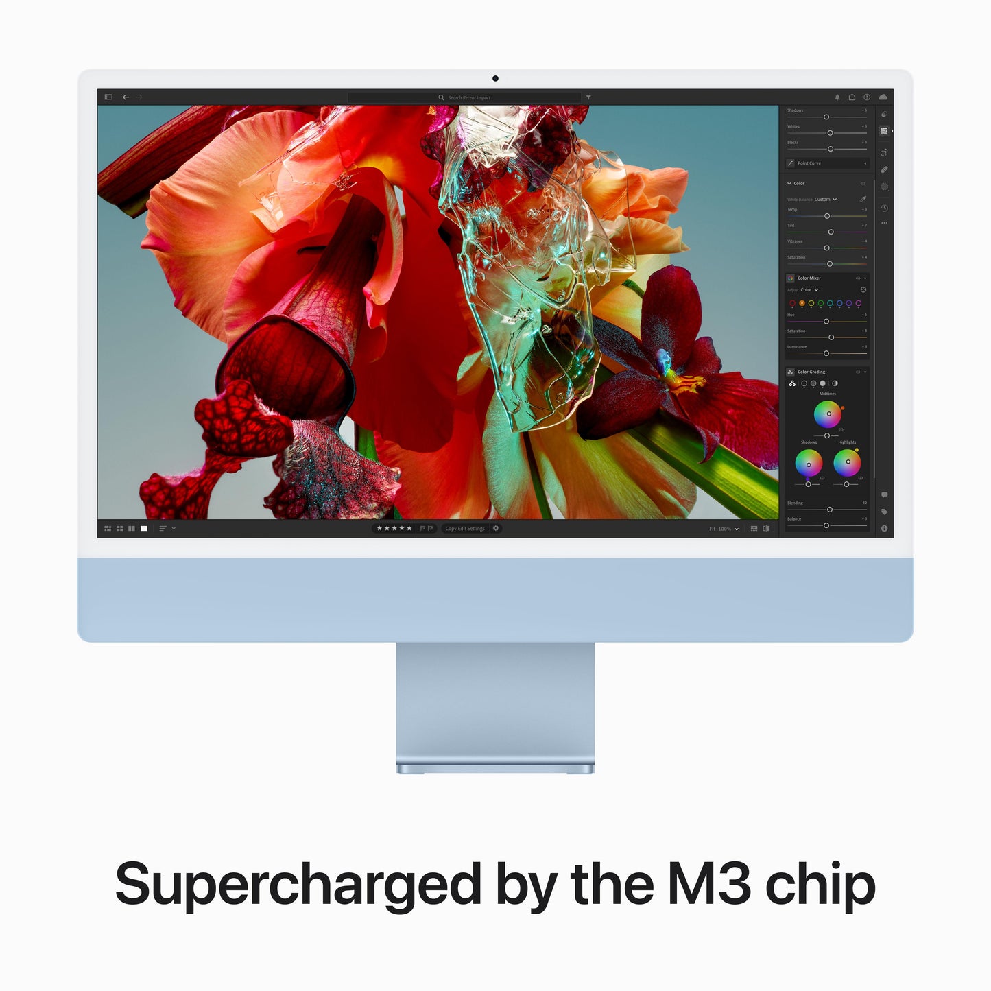 24-inch iMac met Retina 4,5K‑display: Apple M3‑chip met 8‑core CPU en 8‑core GPU, 8 GB, 256 GB - Blauw